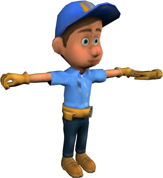 Animated Characterin Blue Capand Work Gloves PNG