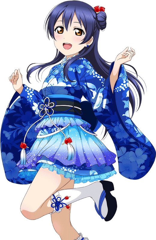 Animated Characterin Blue Kimono PNG