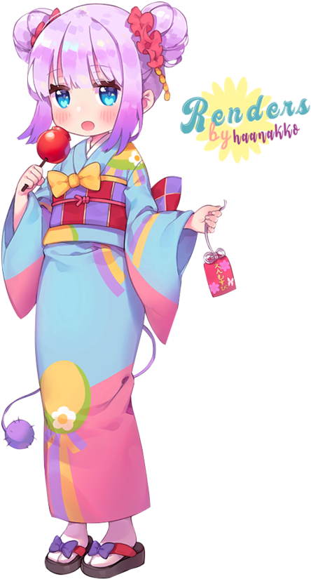 Animated Characterin Colorful Kimono PNG