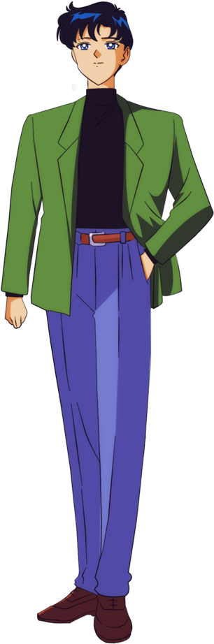 Animated Characterin Green Blazerand Blue Pants PNG
