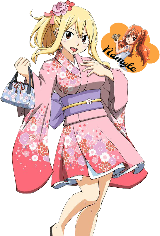 Animated Characterin Pink Kimono PNG