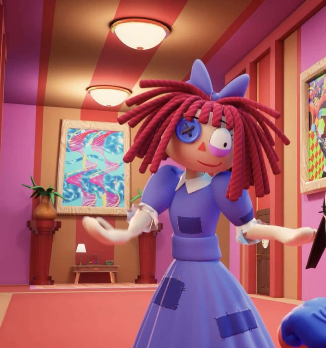 Animated Characterin Pink Room Wallpaper