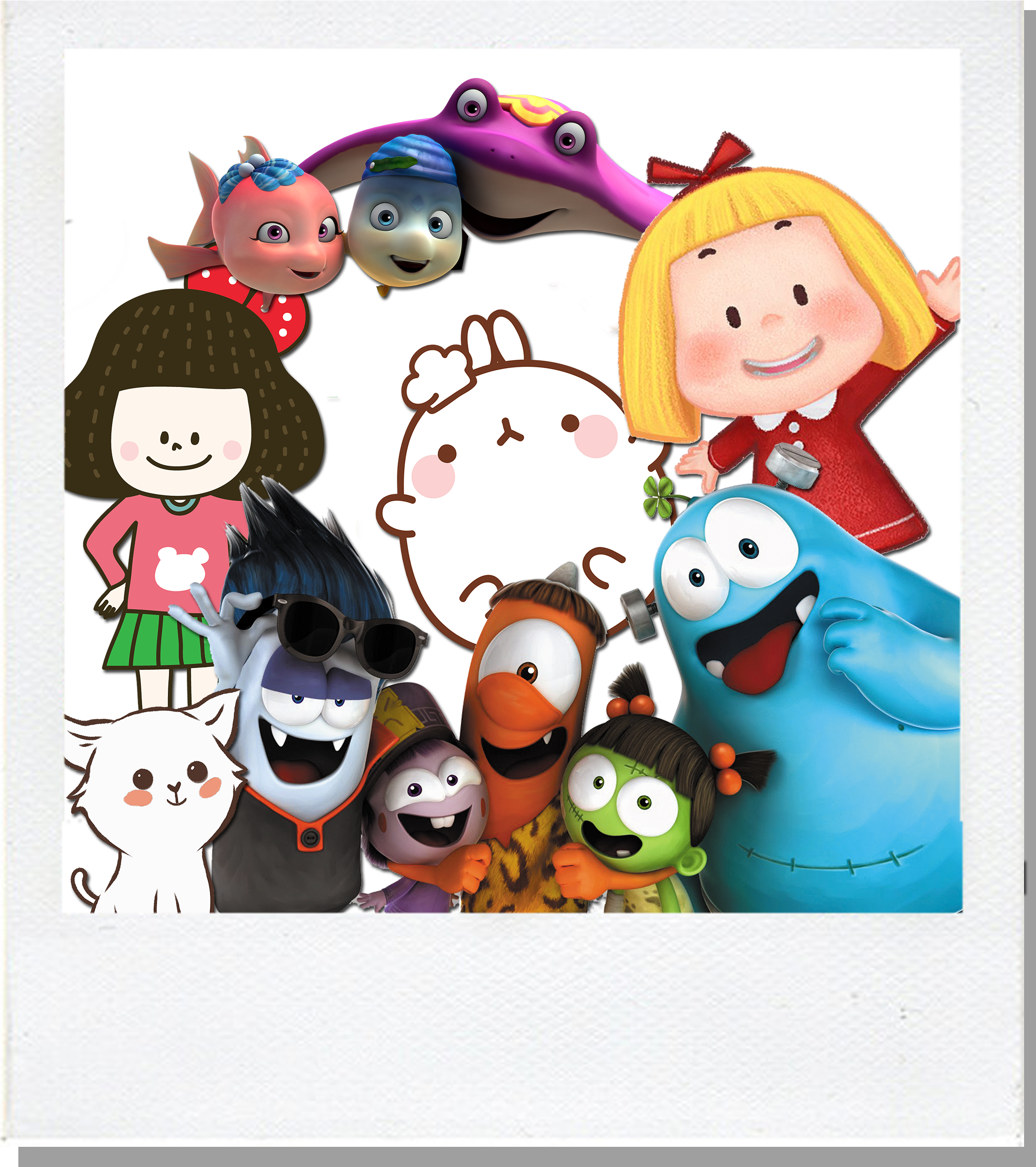 Animated Characters Collage PNG