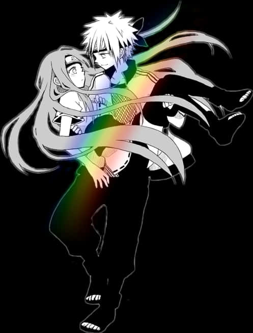 Animated Characters Embrace Rainbow Effect PNG
