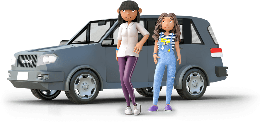 Animated Characters Near Car PNG