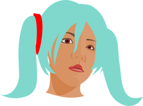Animated Characterwith Blue Hairand Red Clip PNG