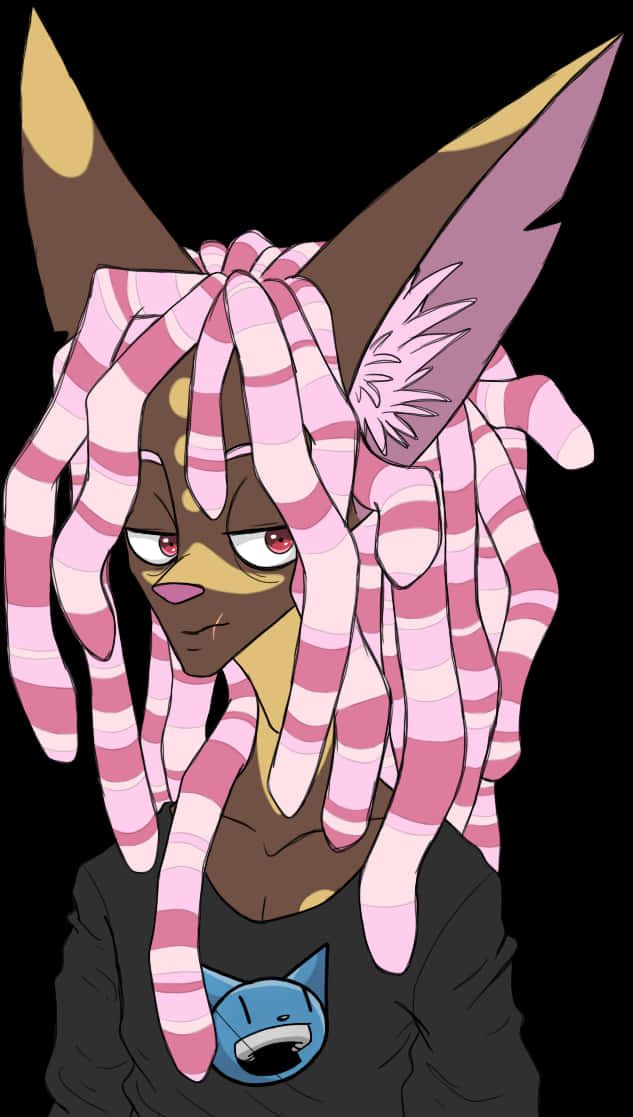 Animated Characterwith Pink Dreadsand Ears PNG