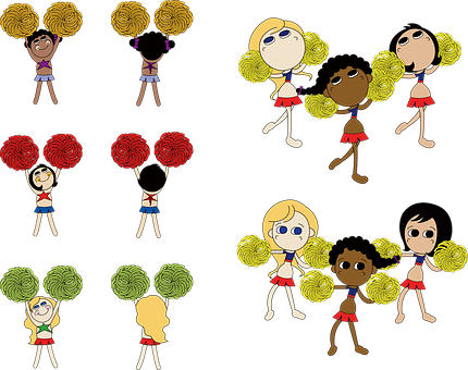 Animated Cheerleader Team Diversity PNG