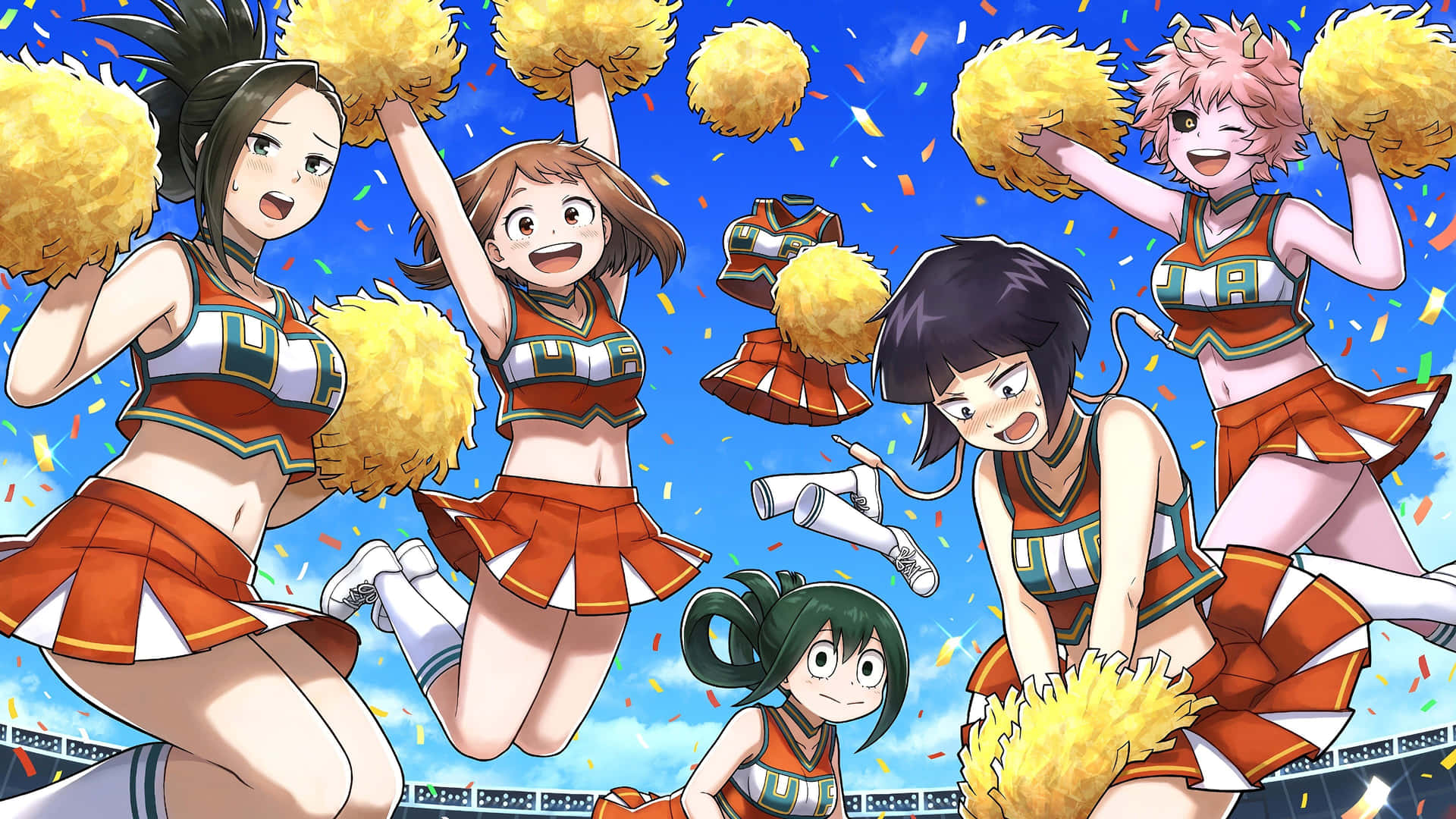 Animated Cheerleading Team Joyful Performance Wallpaper