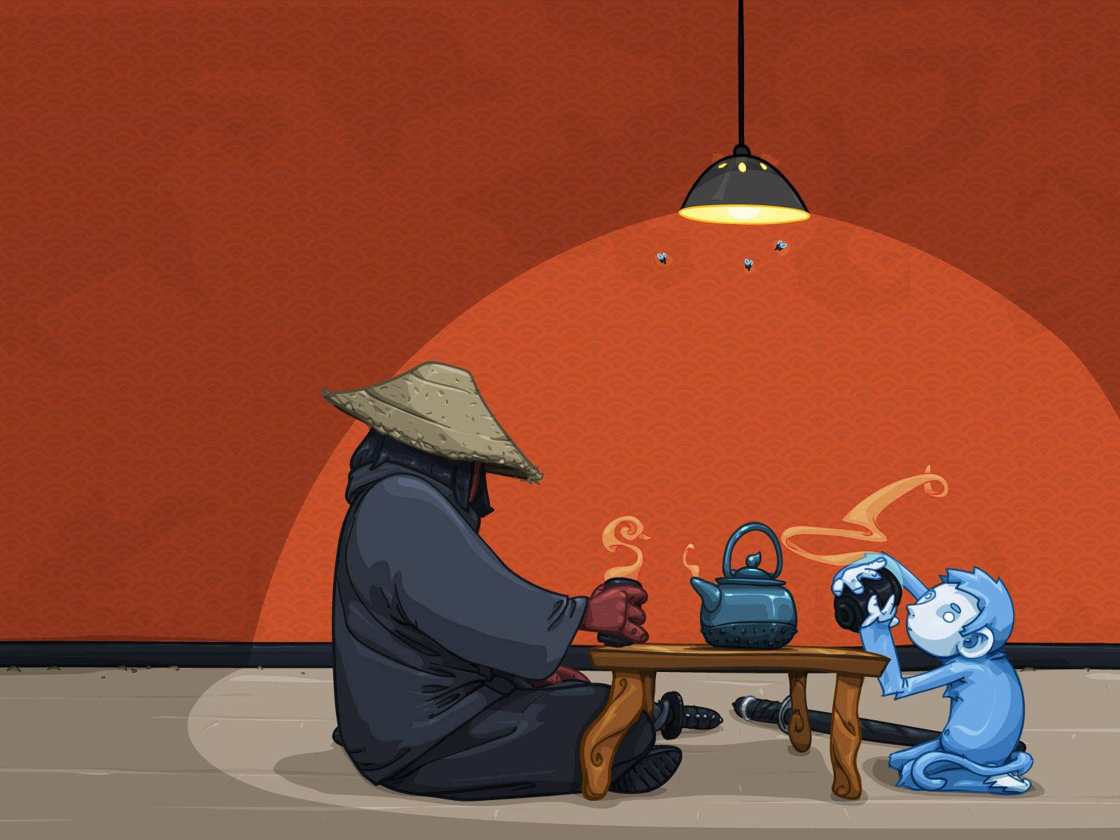 Animated Chinese Man Tea Party Wallpaper