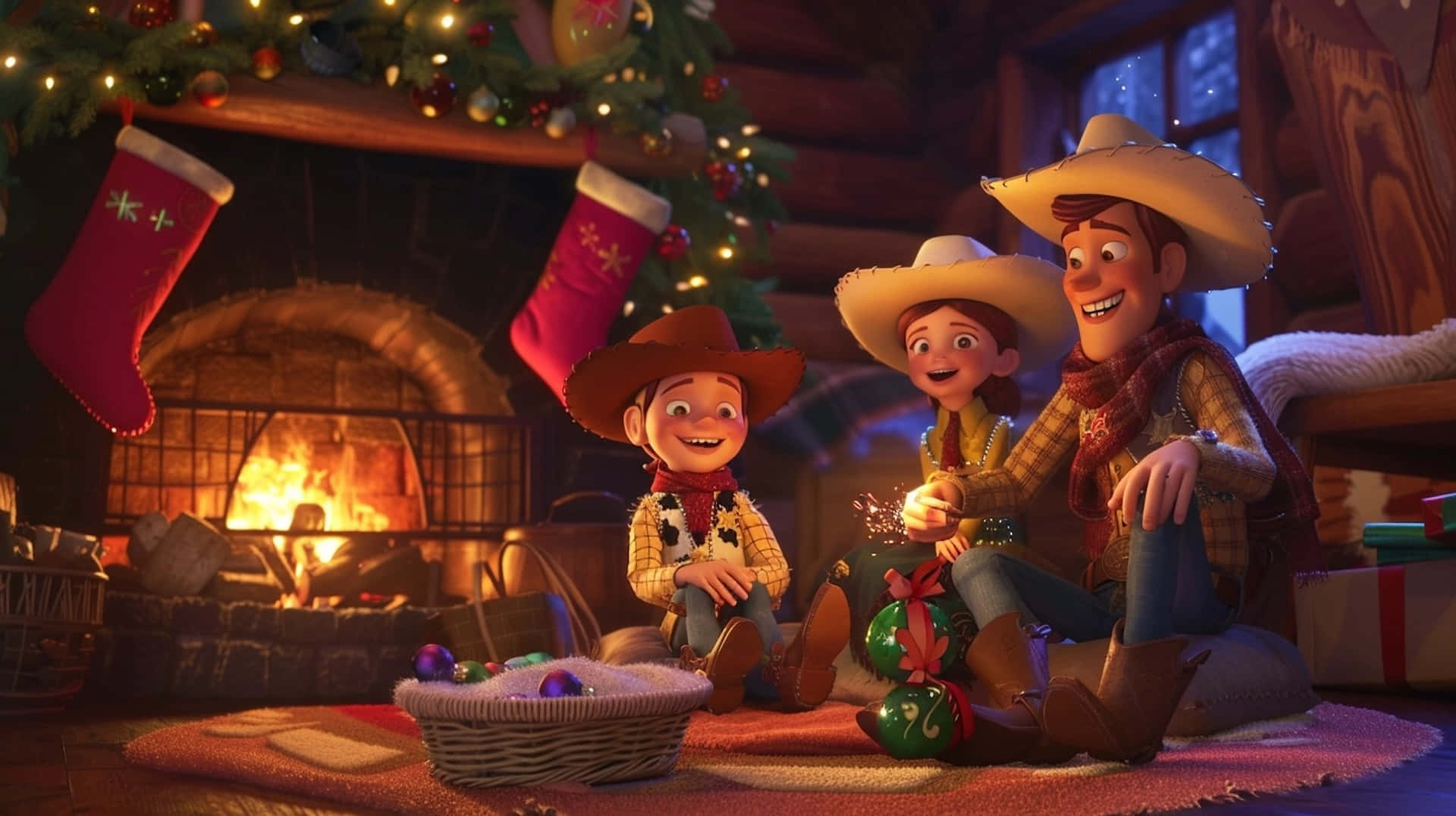 Animated Christmas Celebration With Toy Characters Wallpaper