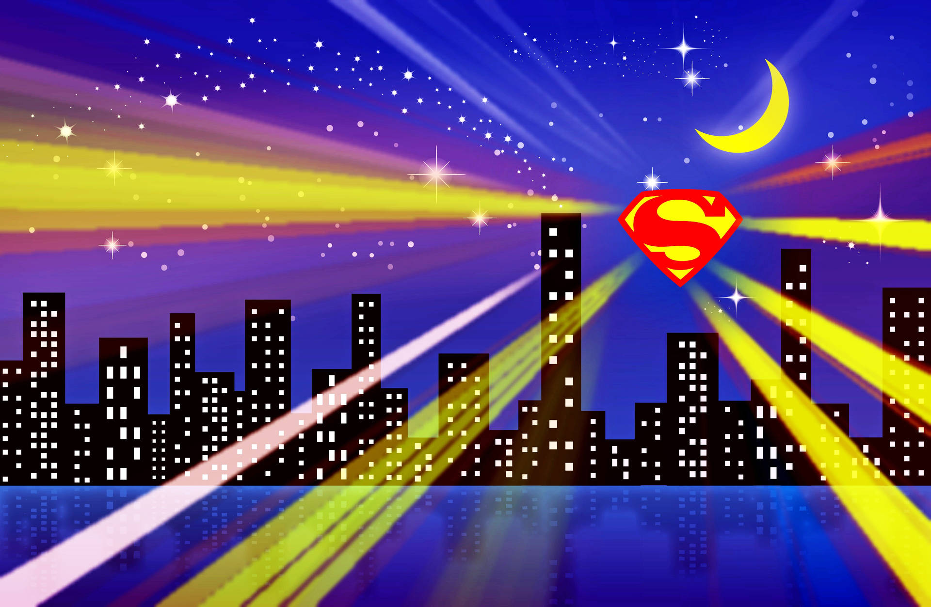 Ciudadcon Horizonte Animado Y El Logo De Superman Fondo de pantalla