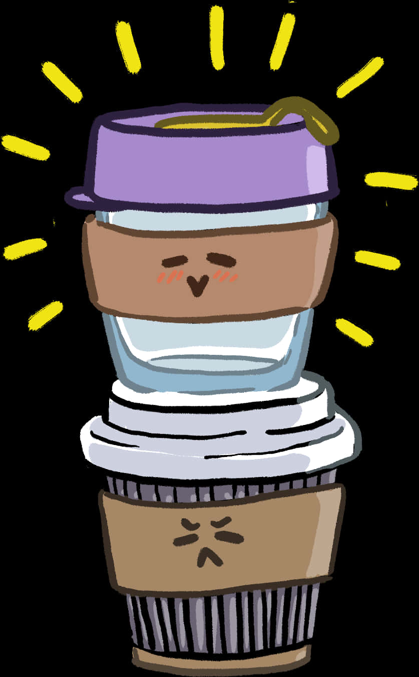 Animated Coffee Cup Characters PNG