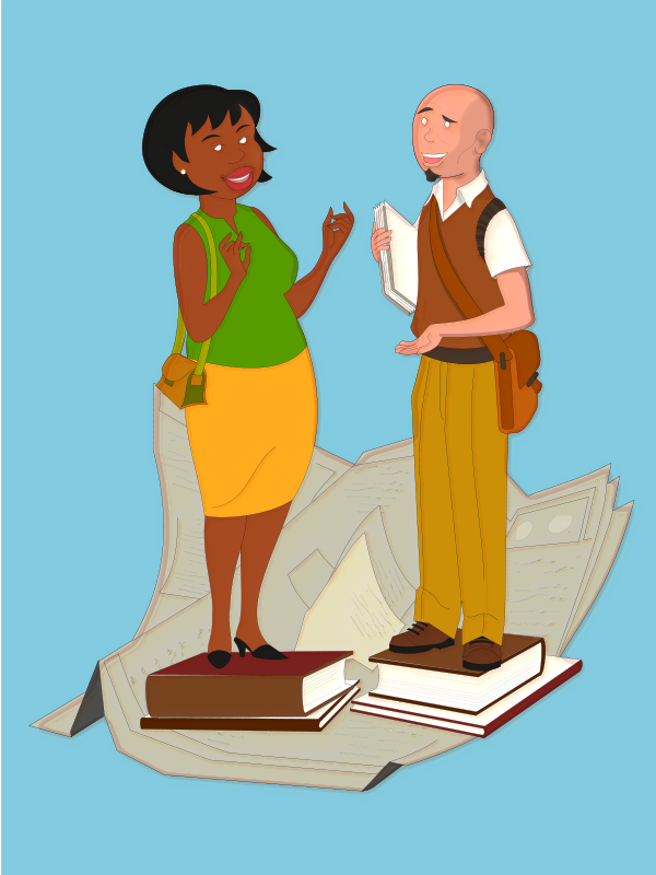 Animated Conversation Over Books PNG