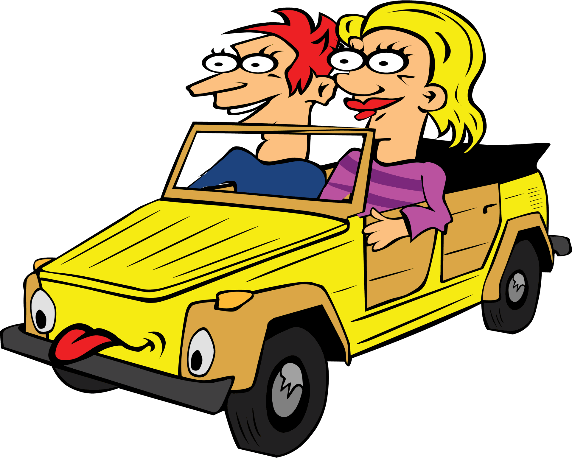 Animated Couple Enjoying Car Ride PNG