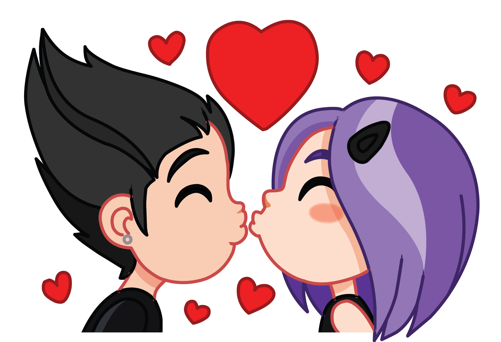 Animated Couple Kissing With Hearts PNG