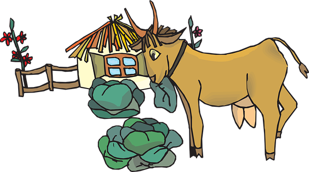 Animated Cowand Thatched Cottage PNG