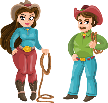 Animated Cowboyand Cowgirl Illustration PNG