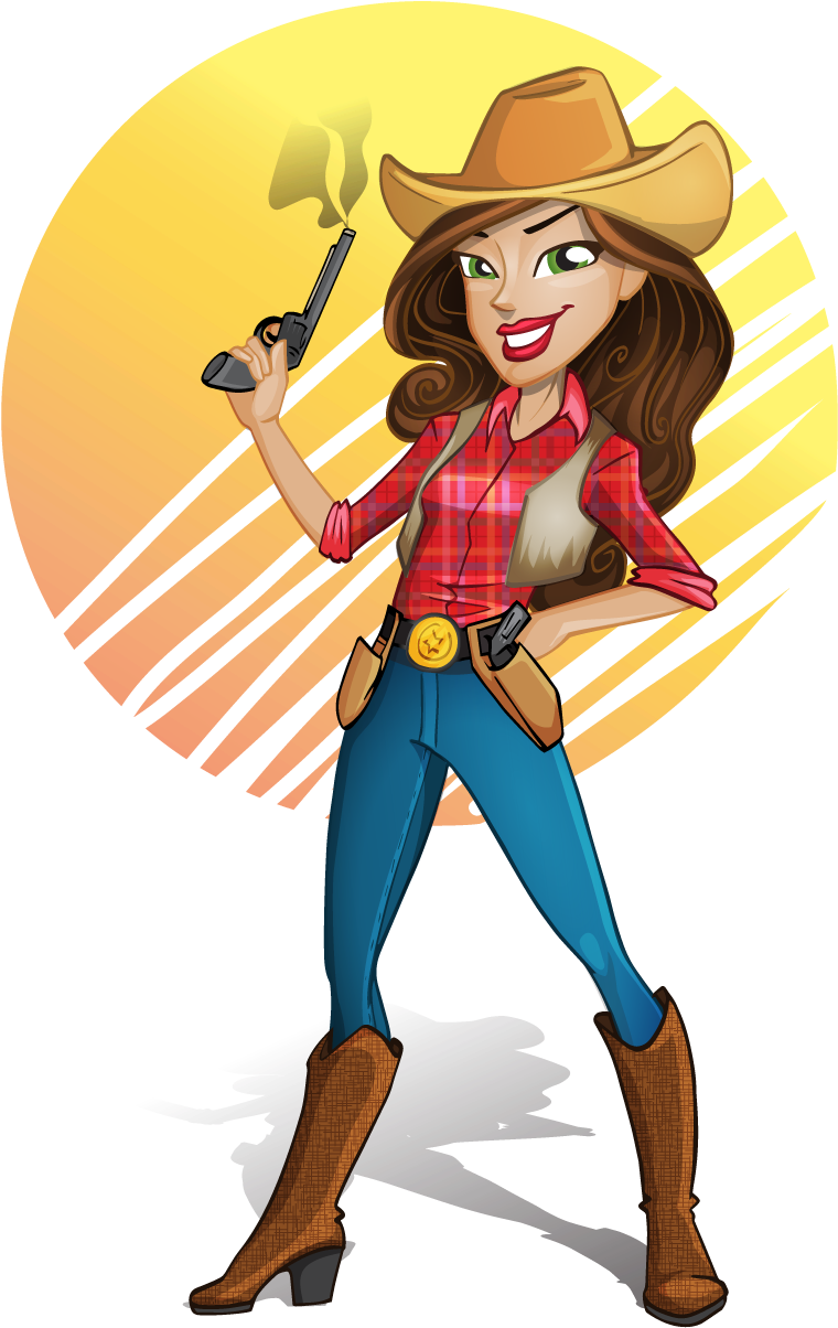 Download Animated Cowgirl With Gunand Hat | Wallpapers.com