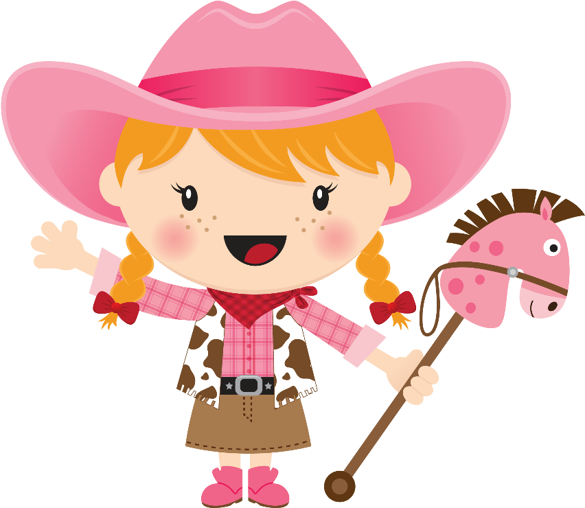 Animated Cowgirlwith Hobby Horse PNG