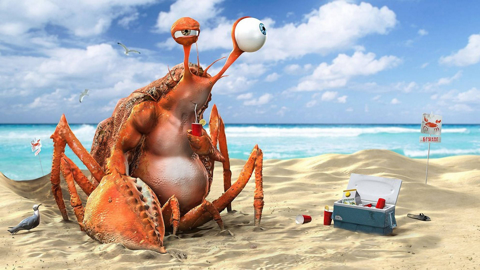 Animated Crab In Beach Wallpaper