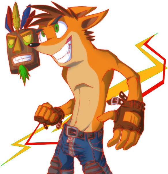 Animated Crash Bandicoot With Aku Aku Mask PNG