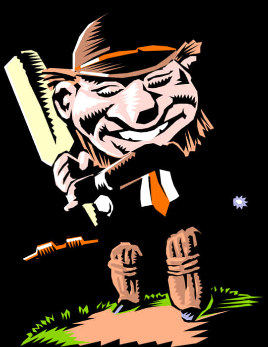 Animated Cricket Batsman Caricature PNG