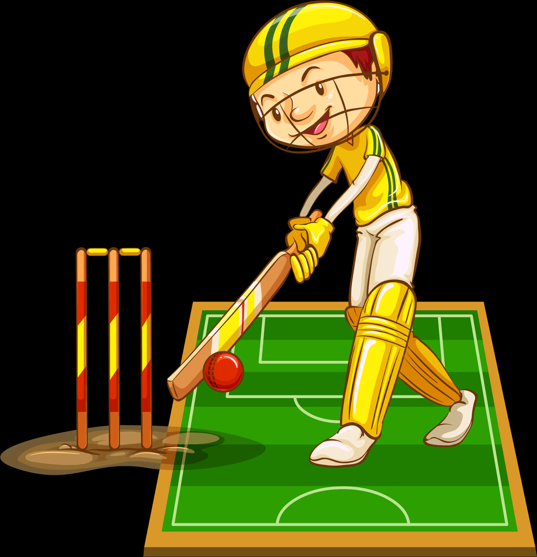 Animated Cricket Batsman Ready To Hit Ball PNG