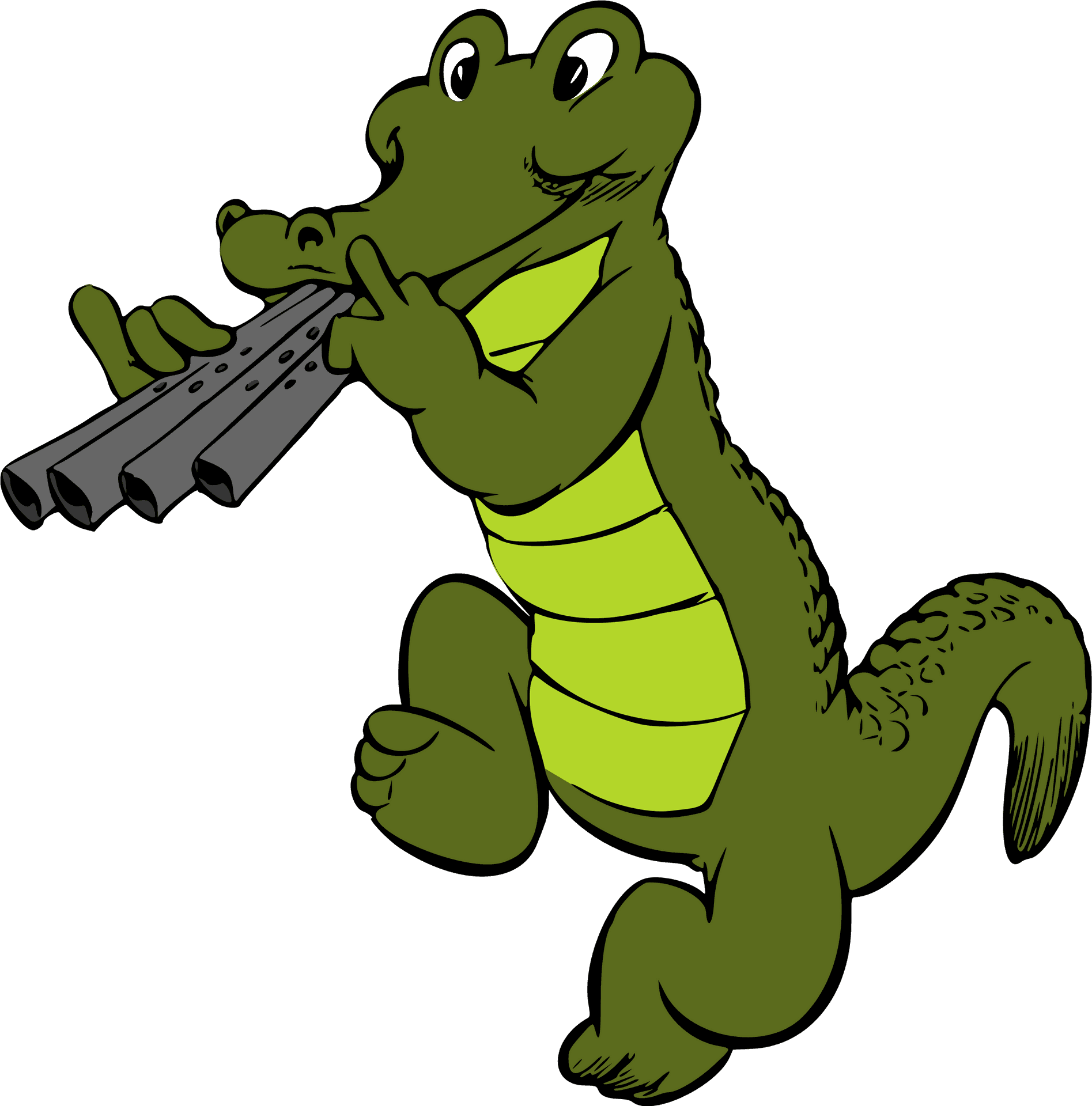 Animated Crocodile Playing Flute PNG