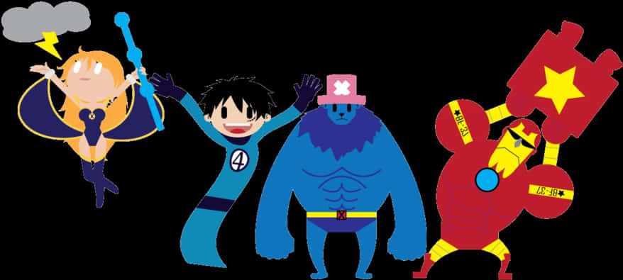 Animated Crossover Characters Lineup PNG