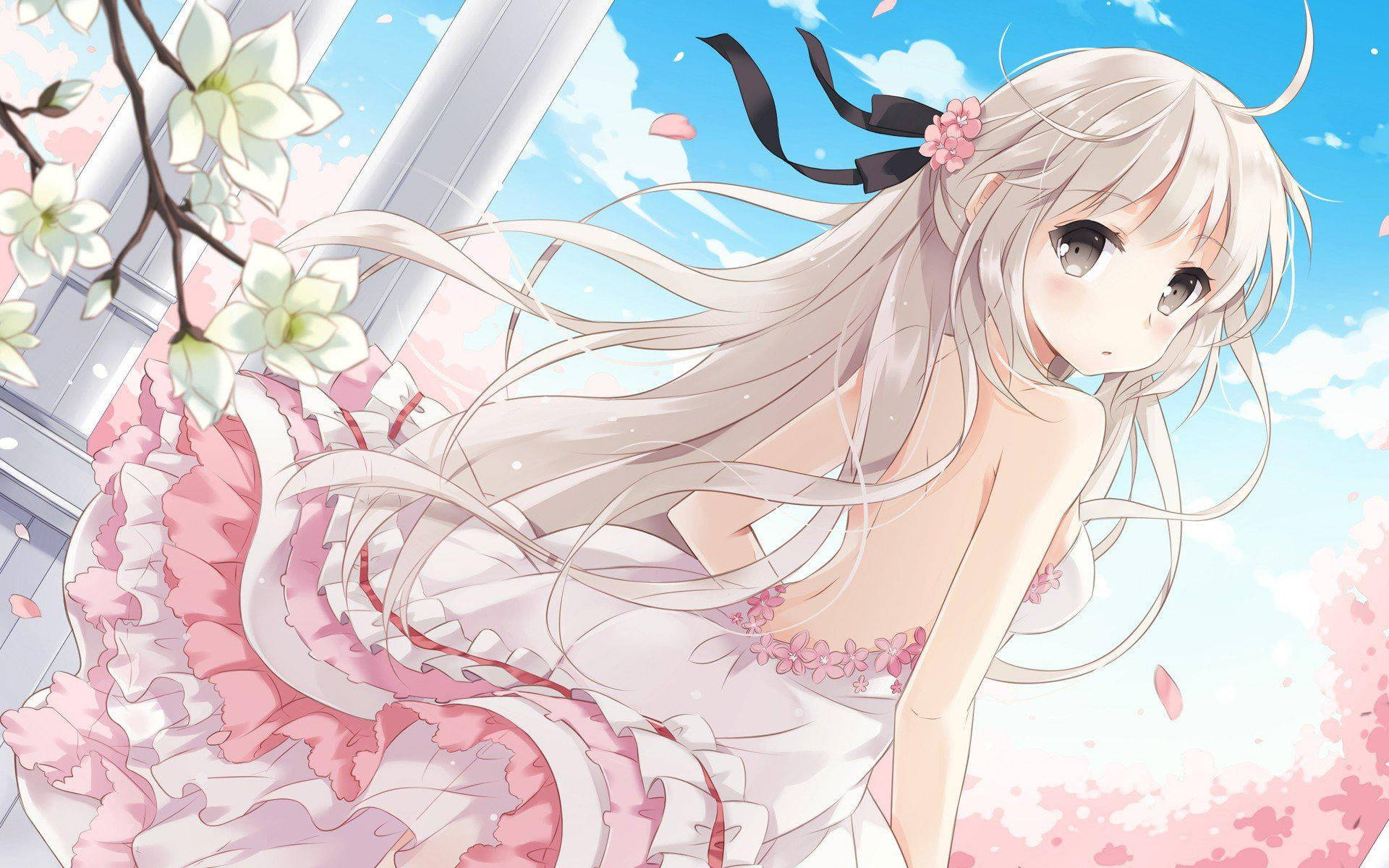 Animated Cute Girl Cherry Blossom Background