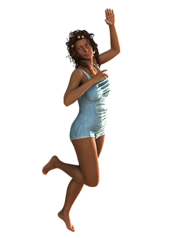 Animated Dancerin Blue Dress PNG
