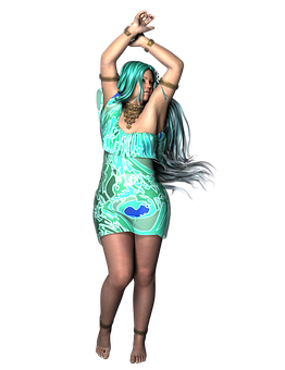 Animated Dancerin Green Dress PNG