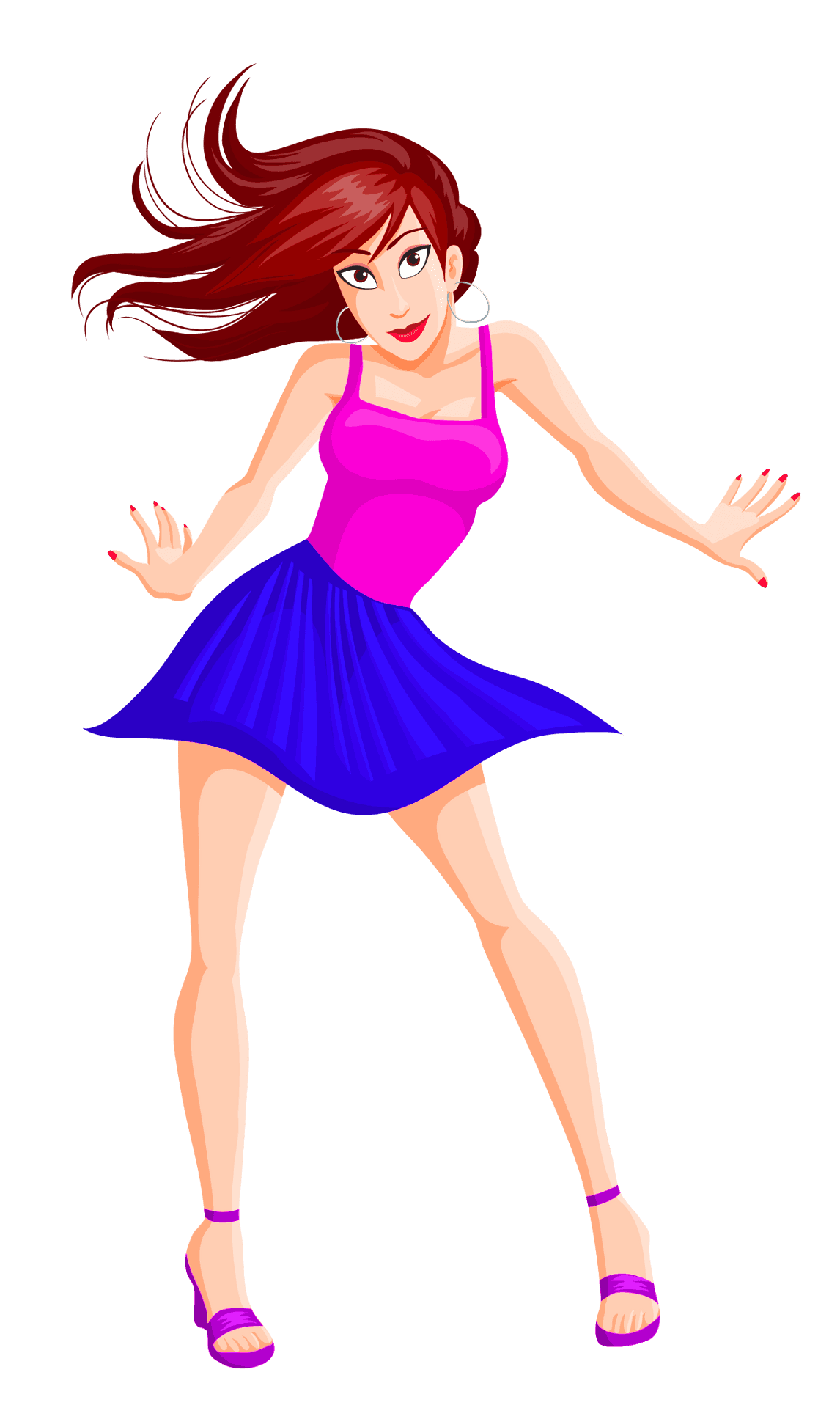 Animated Dancing Girlin Pinkand Blue PNG