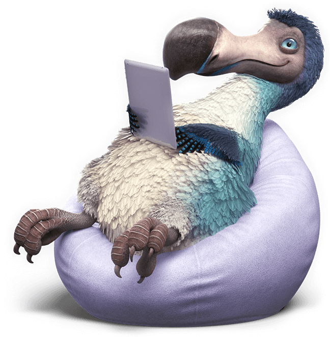 Animated Dodo Bird Using Laptop PNG