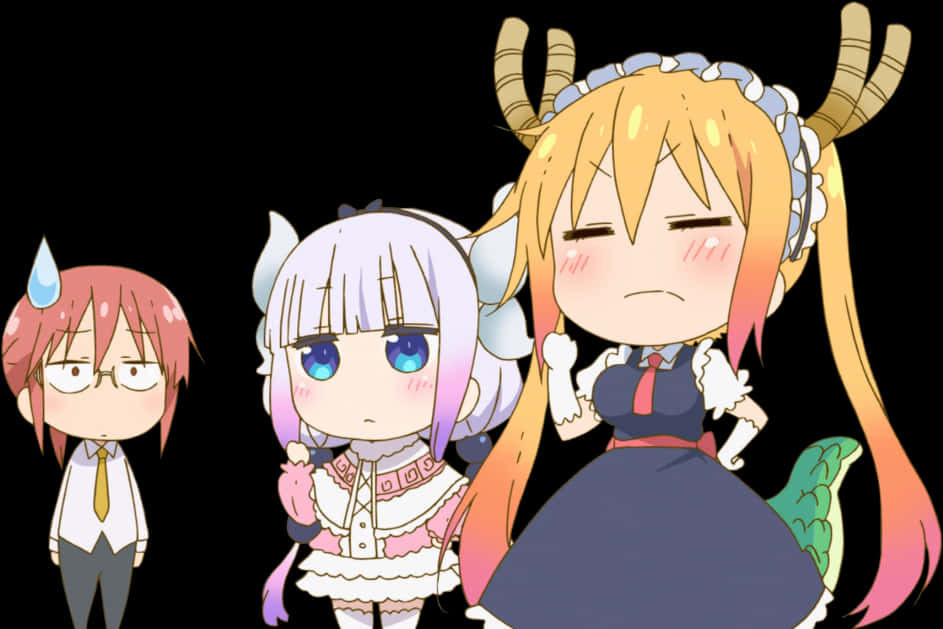 Animated Dragon Girls Expressing Emotions PNG