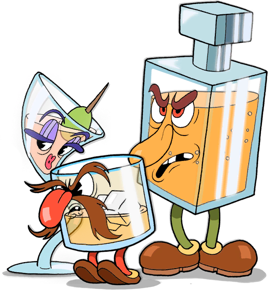 Animated Drinks Characters Having Fun PNG