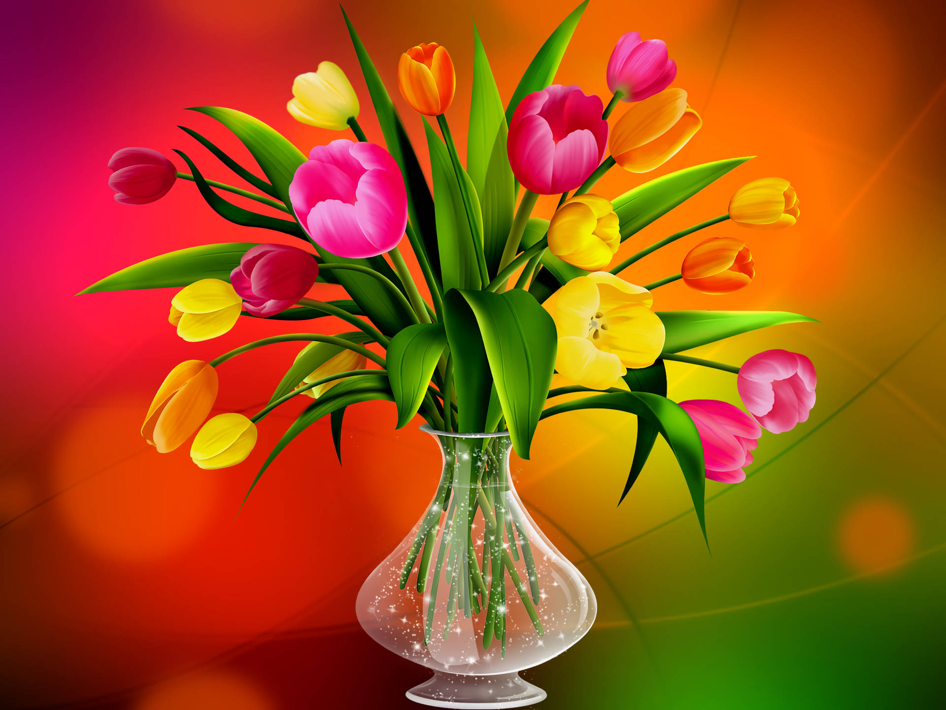 Animated Drooping Tulips In Flower Vase Wallpaper