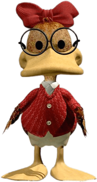 Animated Duck Characterwith Glassesand Red Bow PNG