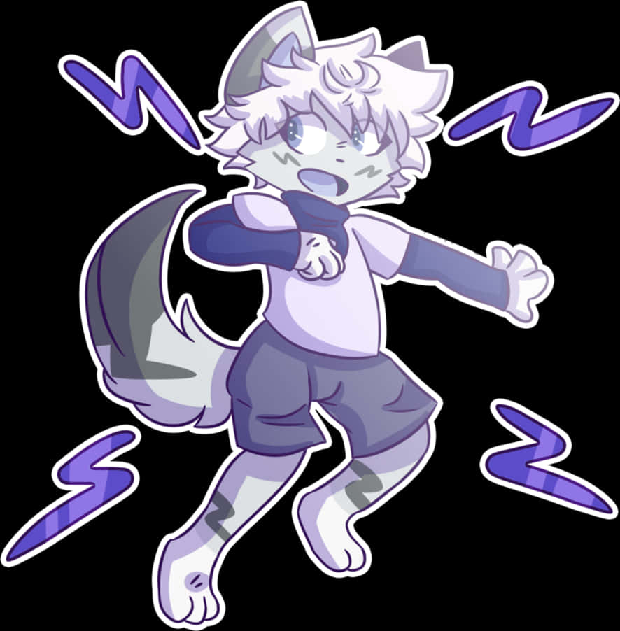 Animated Electric Fox Character PNG