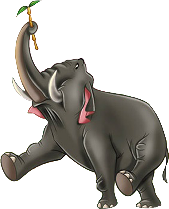 Animated Elephant Holding Branch PNG