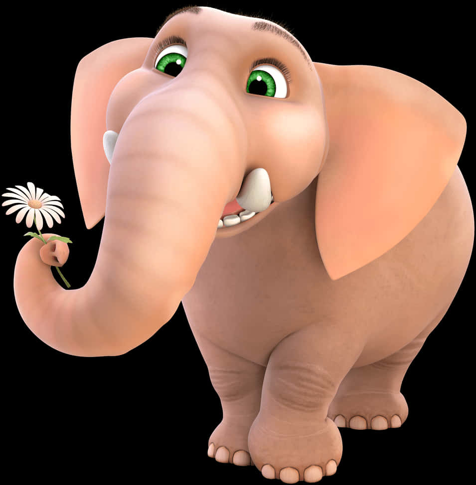 Animated Elephant Holding Flower PNG