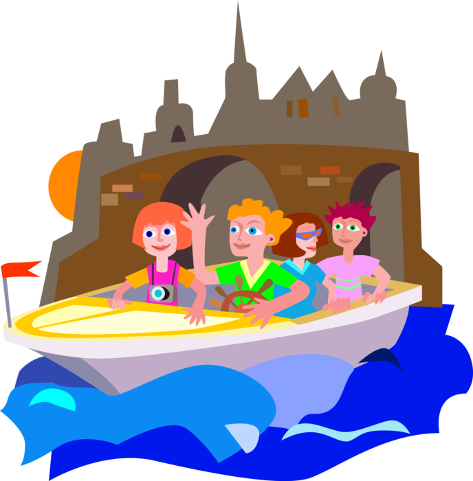 Animated Family Boat Tour Castle Background PNG