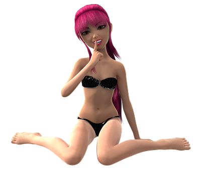 Animated Female Character Black Bikini PNG