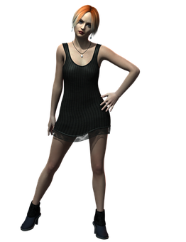Animated Female Character Black Dress PNG