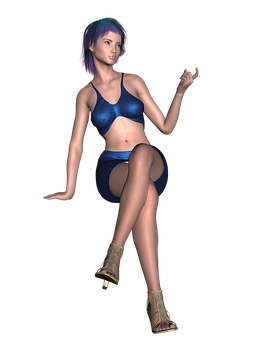 Animated Female Character Blue Outfit PNG