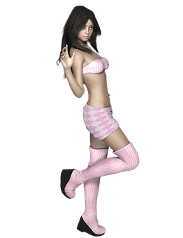 Animated Female Character Pink Outfit PNG