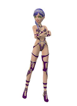 Animated Female Character Purple Outfit PNG