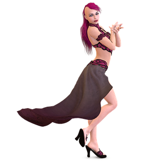 Animated Female Character Red Hair Dancing Pose PNG