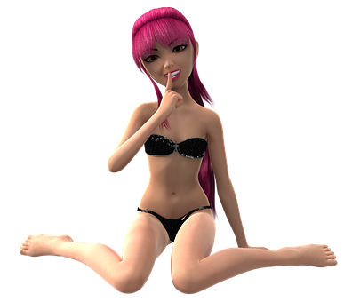 Animated Female Characterin Black Bikini PNG